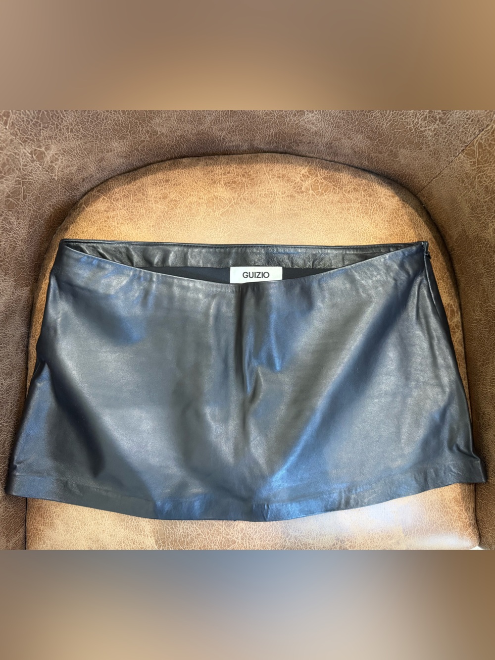 Danielle Guizio Micro Black Genuine Leather Mini Skirt
